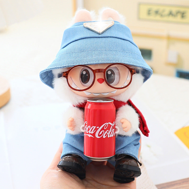 Clothes for Labubu (No Doll), 4-Piece Set Doll Clothes 15cm/17cm Doll Outfits Cute Accessories for Doll Includes Doll Hat+Glasses+Shoes+Bib Pants Clothes Set