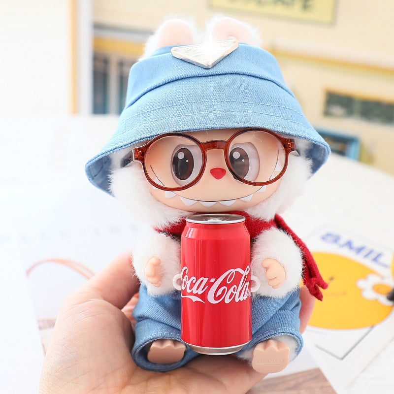 Clothes for Labubu (No Doll), 3-Piece Set Doll Clothes 15cm/17cm Doll Outfits Cute Accessories for Doll Includes Doll Hat+Glasses+Bib Pants Clothes Set