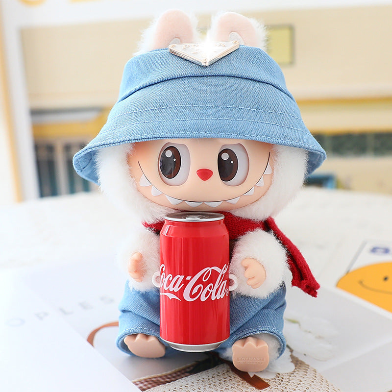 Clothes for Labubu (No Doll), 2-Piece Set Doll Clothes 15cm/17cm Doll Outfits Cute Accessories for Doll Includes Doll Hat+Bib Pants Clothes Set