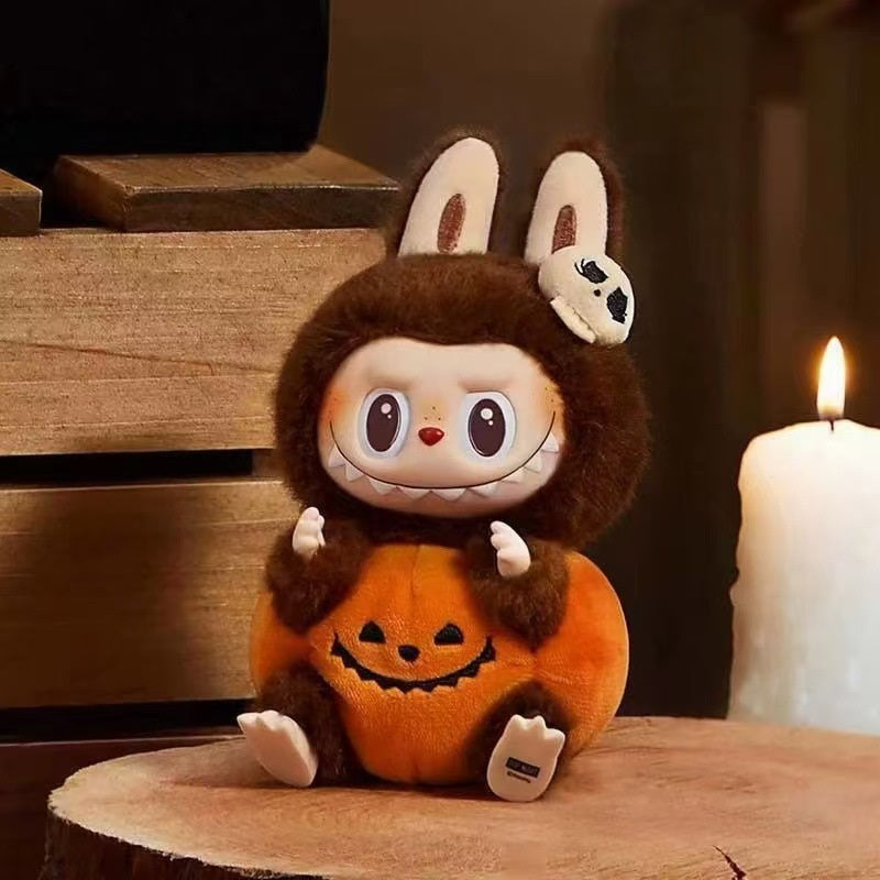 Labubu Pumpkin Monster Halloween Carnival Cute Cartoon Vinyl Doll Key Chain Desktop Decoration Toy Gift Figures Decorative Birthday Present