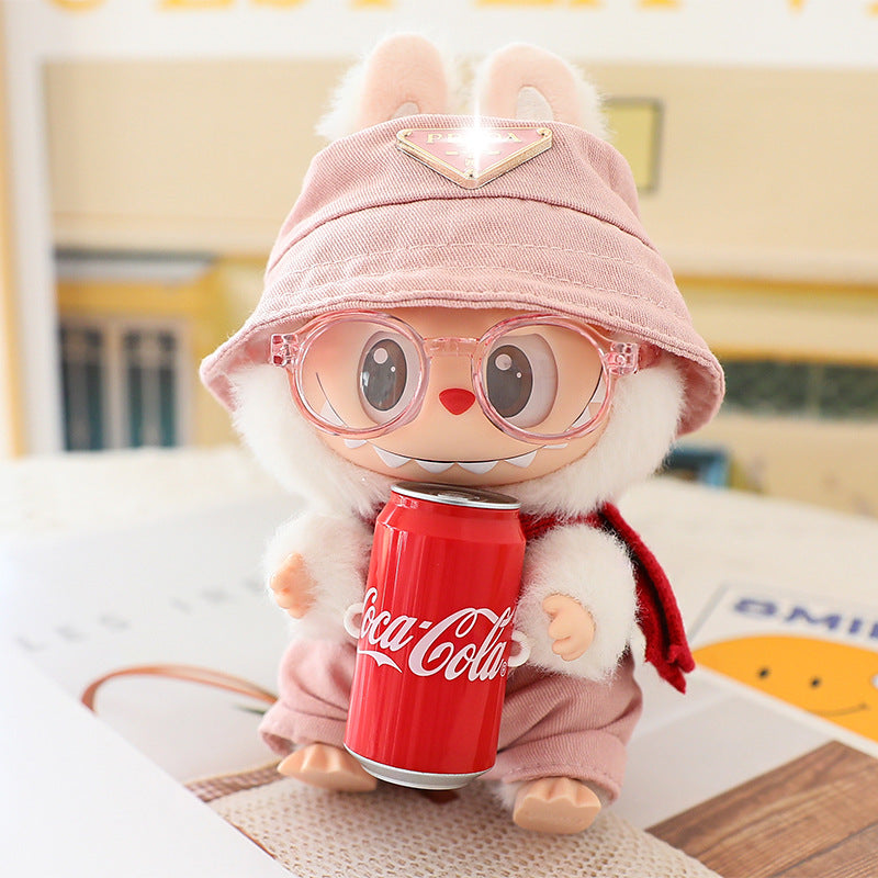 Clothes for Labubu (No Doll), 3-Piece Set Doll Clothes 15cm/17cm Doll Outfits Cute Accessories for Doll Includes Doll Hat+Glasses+Bib Pants Clothes Set