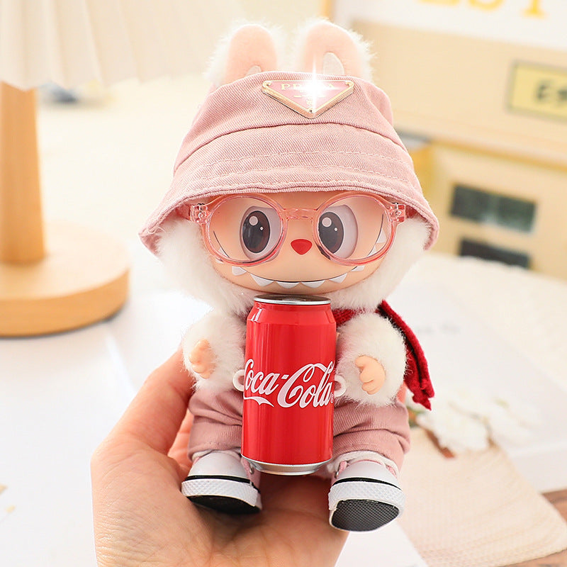 Clothes for Labubu (No Doll), 4-Piece Set Doll Clothes 15cm/17cm Doll Outfits Cute Accessories for Doll Includes Doll Hat+Glasses+Shoes+Bib Pants Clothes Set