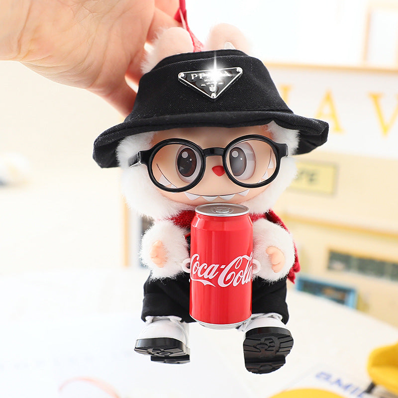 Clothes for Labubu (No Doll), 4-Piece Set Doll Clothes 15cm/17cm Doll Outfits Cute Accessories for Doll Includes Doll Hat+Glasses+Shoes+Bib Pants Clothes Set