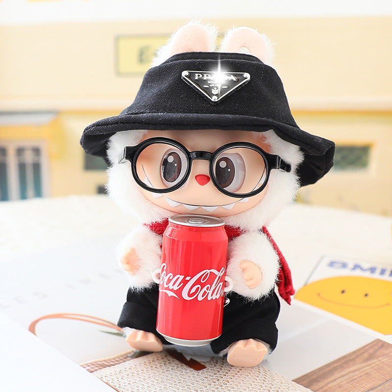 Clothes for Labubu (No Doll), 3-Piece Set Doll Clothes 15cm/17cm Doll Outfits Cute Accessories for Doll Includes Doll Hat+Glasses+Bib Pants Clothes Set