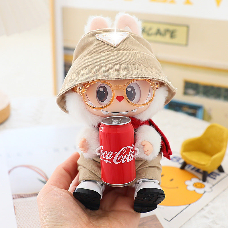 Clothes for Labubu (No Doll), 4-Piece Set Doll Clothes 15cm/17cm Doll Outfits Cute Accessories for Doll Includes Doll Hat+Glasses+Shoes+Bib Pants Clothes Set