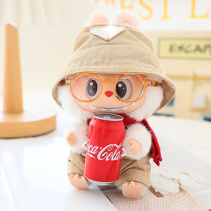 Clothes for Labubu (No Doll), 3-Piece Set Doll Clothes 15cm/17cm Doll Outfits Cute Accessories for Doll Includes Doll Hat+Glasses+Bib Pants Clothes Set