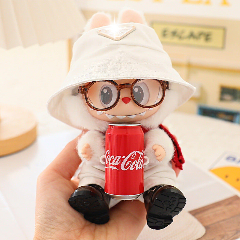 Clothes for Labubu (No Doll), 4-Piece Set Doll Clothes 15cm/17cm Doll Outfits Cute Accessories for Doll Includes Doll Hat+Glasses+Shoes+Bib Pants Clothes Set