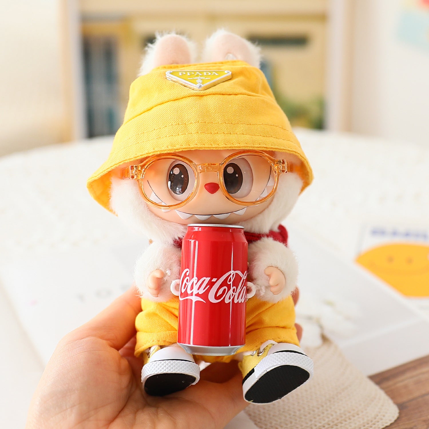 Clothes for Labubu (No Doll), 4-Piece Set Doll Clothes 15cm/17cm Doll Outfits Cute Accessories for Doll Includes Doll Hat+Glasses+Shoes+Bib Pants Clothes Set