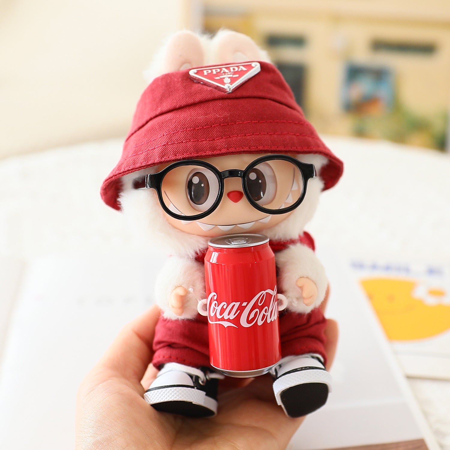 Clothes for Labubu (No Doll), 4-Piece Set Doll Clothes 15cm/17cm Doll Outfits Cute Accessories for Doll Includes Doll Hat+Glasses+Shoes+Bib Pants Clothes Set